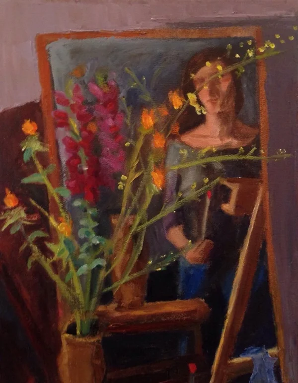 Self Portrait Behind Flowers