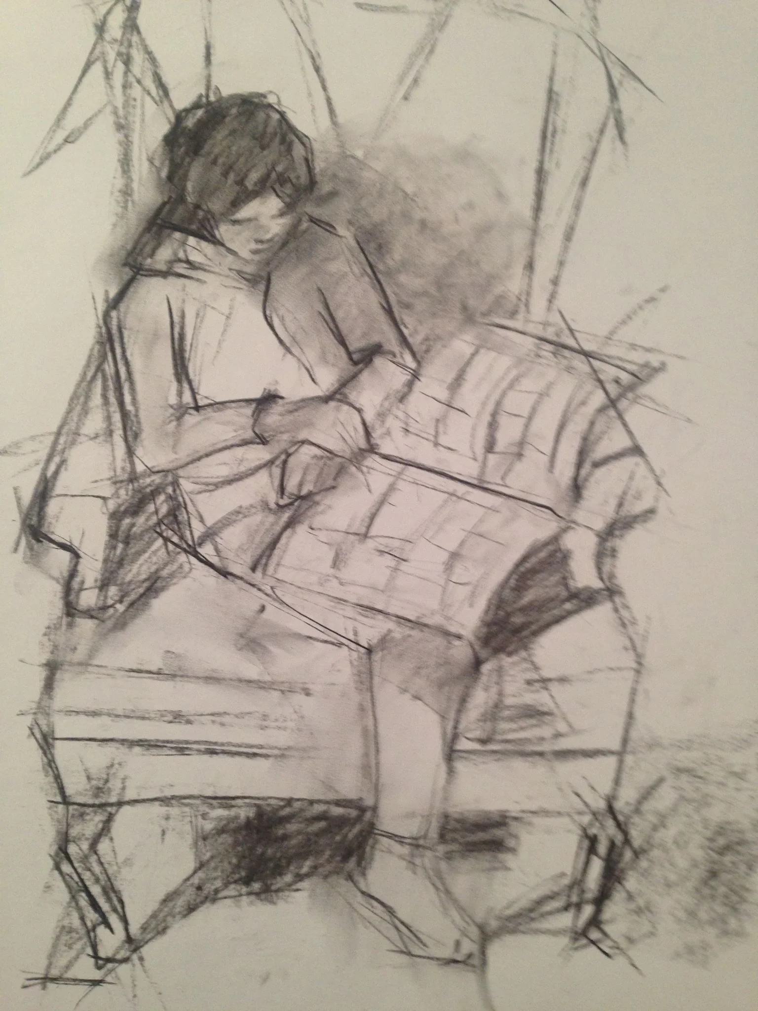 Morgan reading comic books. charcoal, 18x24 inches