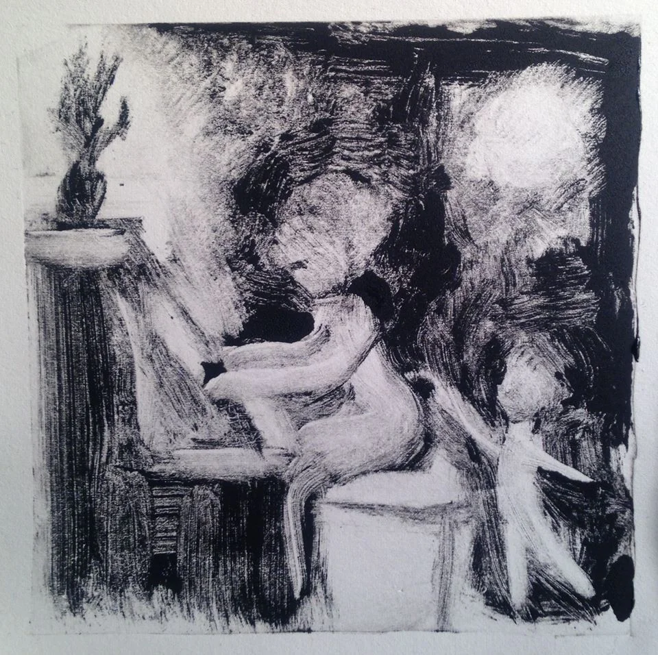 “A Childhood Memory (5)” monotype, 5x5 inches