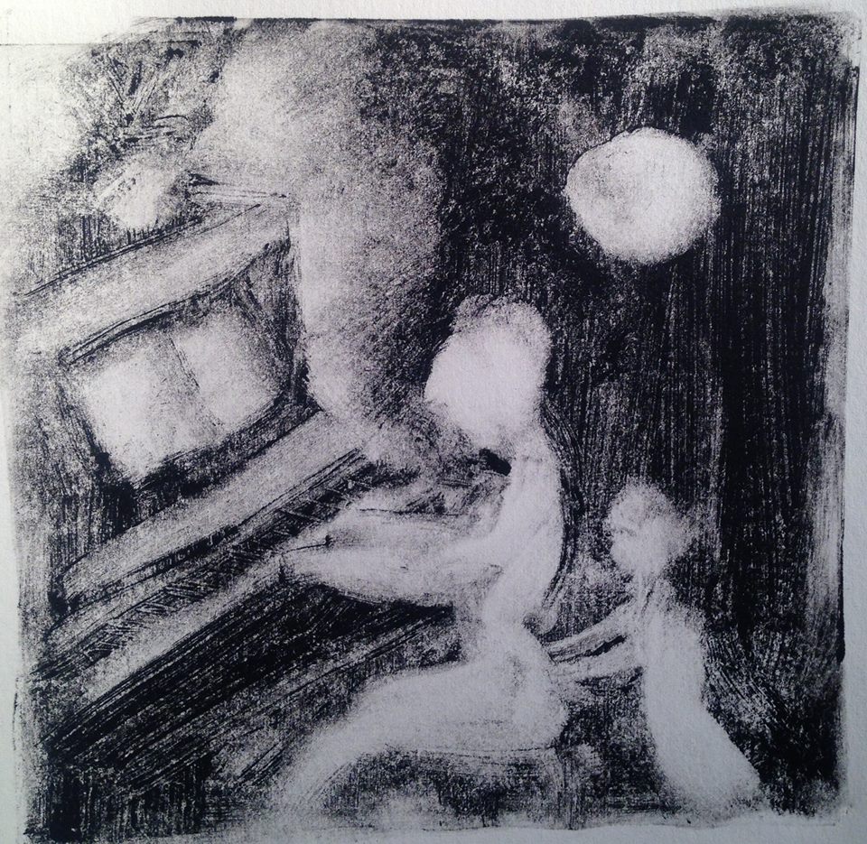 “A Childhood Memory (2)” monotype, 5x5 inches
