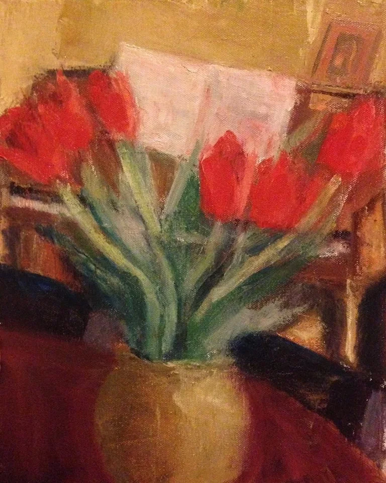 “Red Tulips” oil on canvas, 14x11 inches
