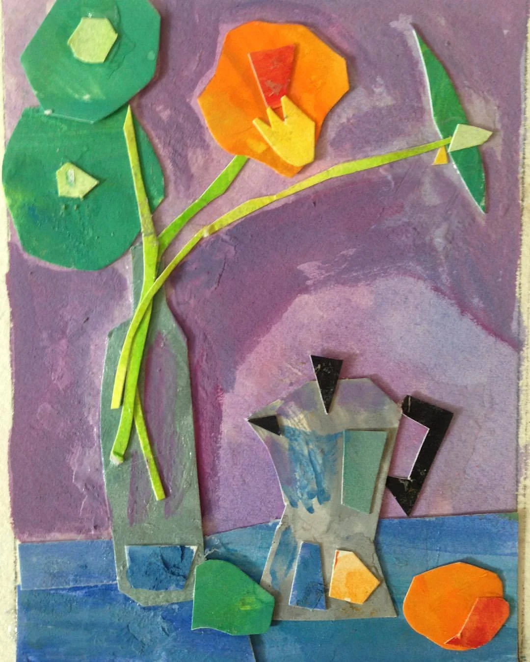 “ Morning Alone” painted paper collage, 4x6 inches