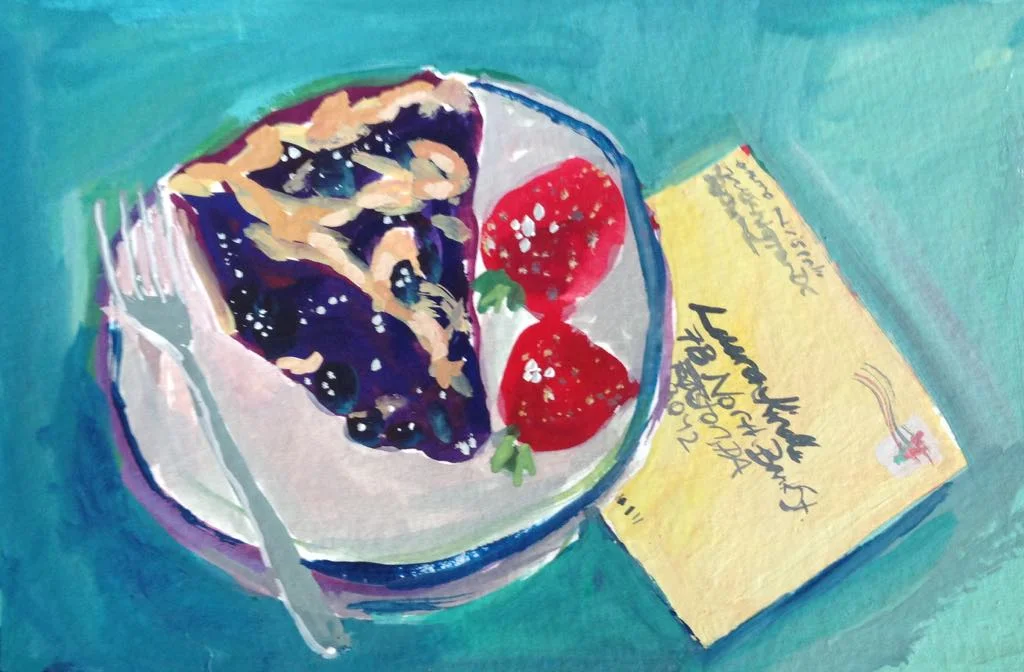 “Blueberry Pie” gouache on paper, 4x6 inches, not for sale