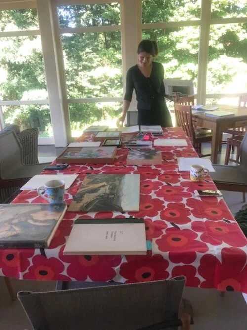 Me, laying out some of my favorite art books for students to look at.