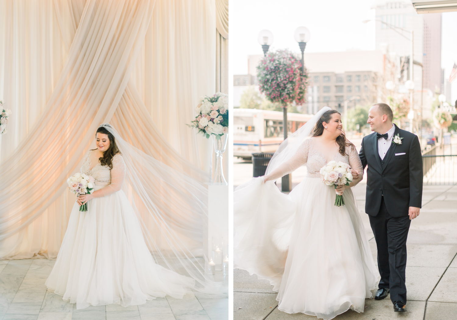 La Jeune Mariee real bride wedding at the Westin Great Southern Columbus. Bride is wearing a Watters wedding dress and a Paris by Debra Moreland Veil. Wedding Photography by Savannah Ward Photography. Photography