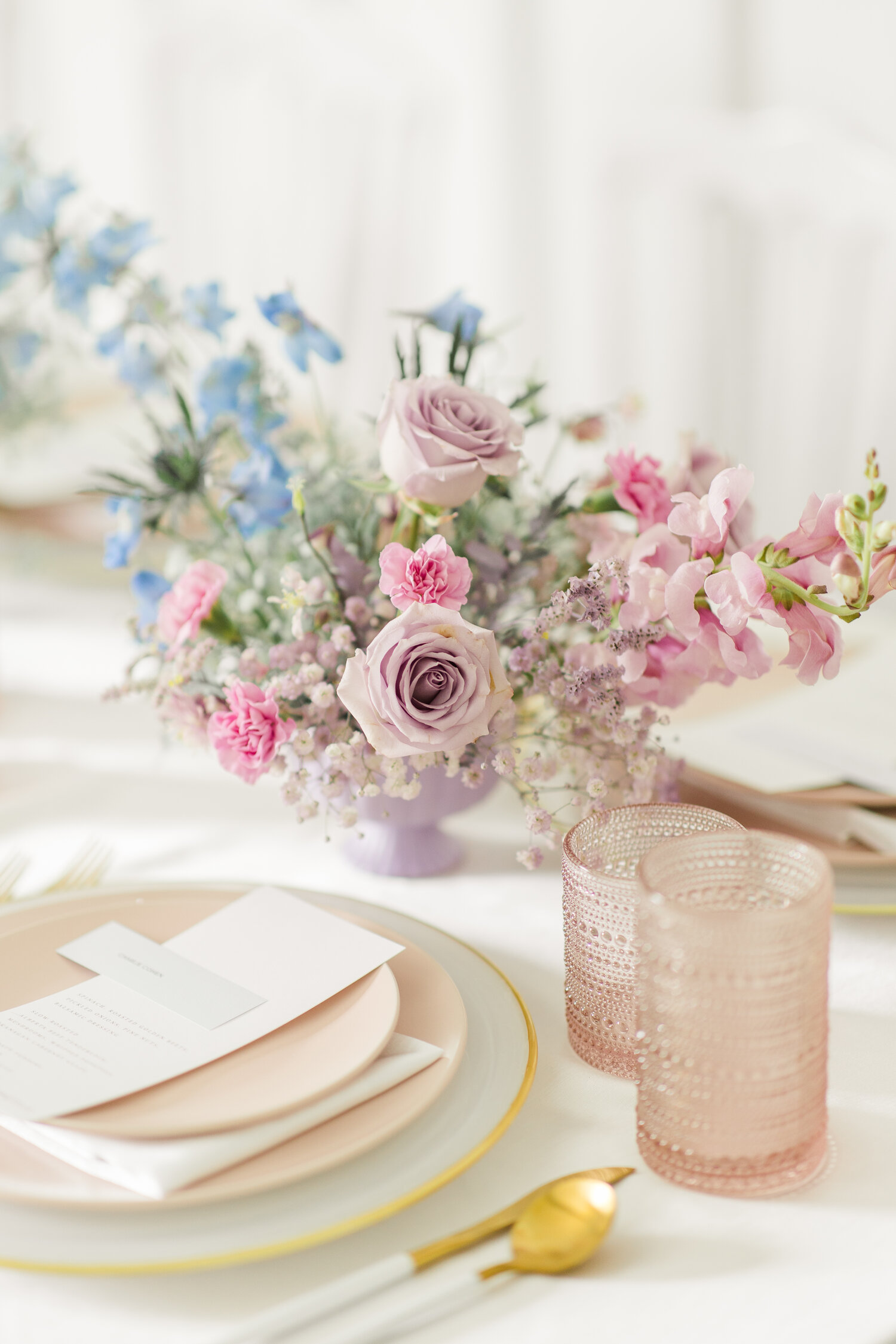 Pastel wedding table setting.