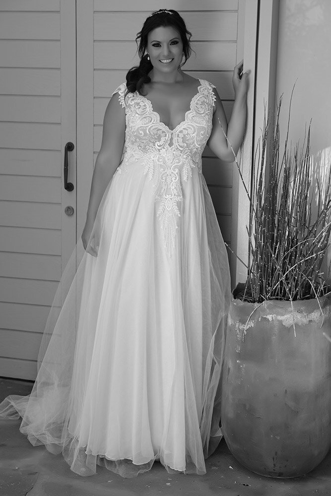 Model wearing Studio Levana Tracie bridal gown.