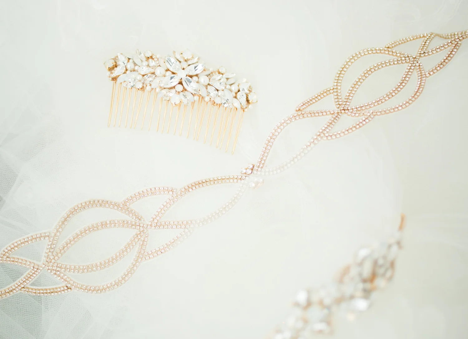 Bridal hair piece, duet and accessories at La Jeune Mariee Bridal Boutique.