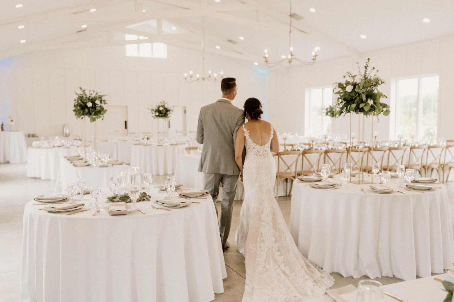 bride and groom in wedding reception venue at Magnolia Hill Farm