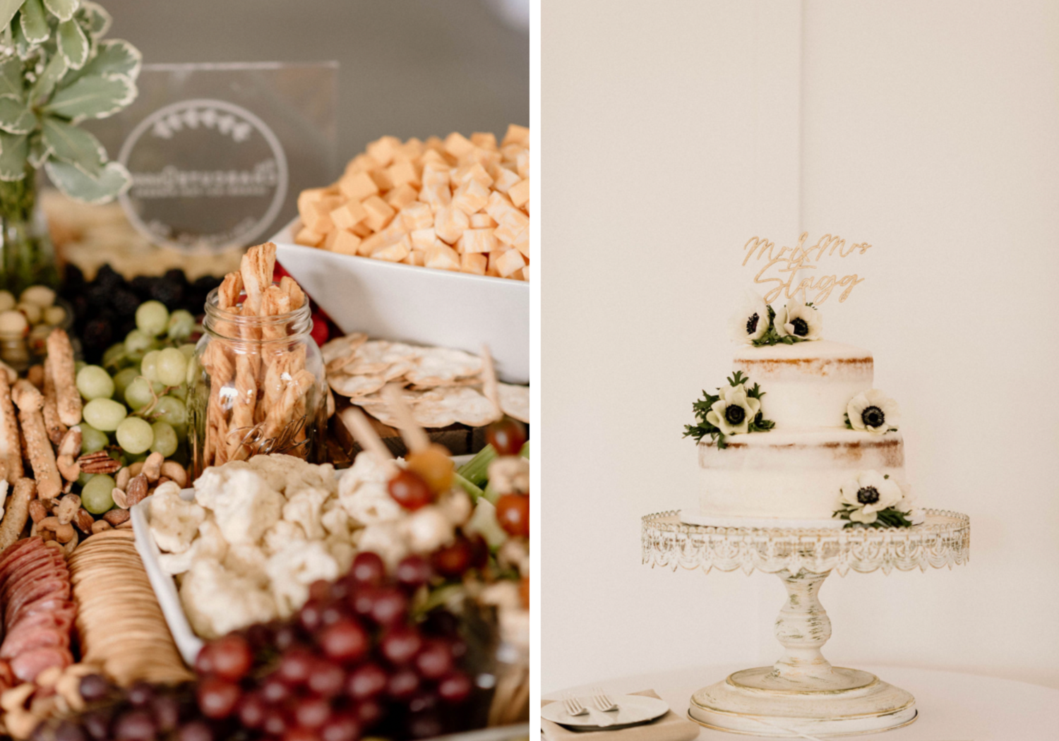 wedding food and cake at Magnolia Hill Farm
