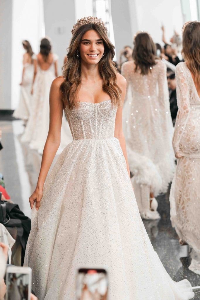 woman wearing Berta 20-107 ball gown wedding dress