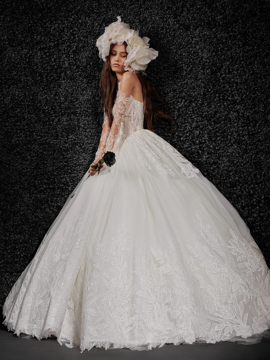 woman wearing Vera Wang Bride Viviane wedding dress