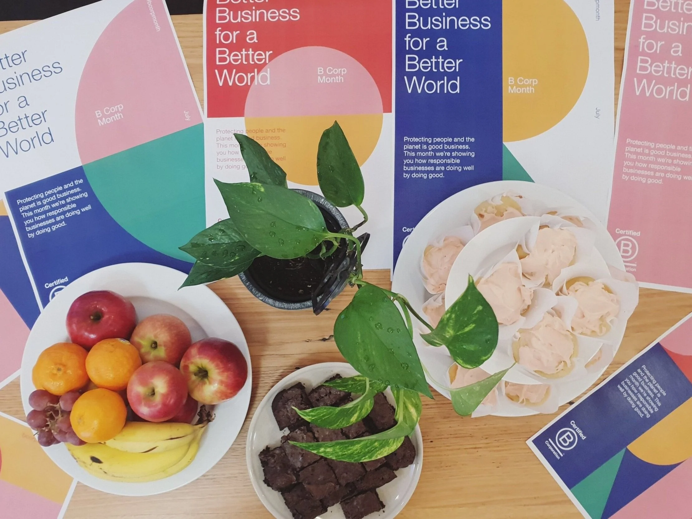 B Corp morning tea during B Corp month where our team celebrated all things B Corp!