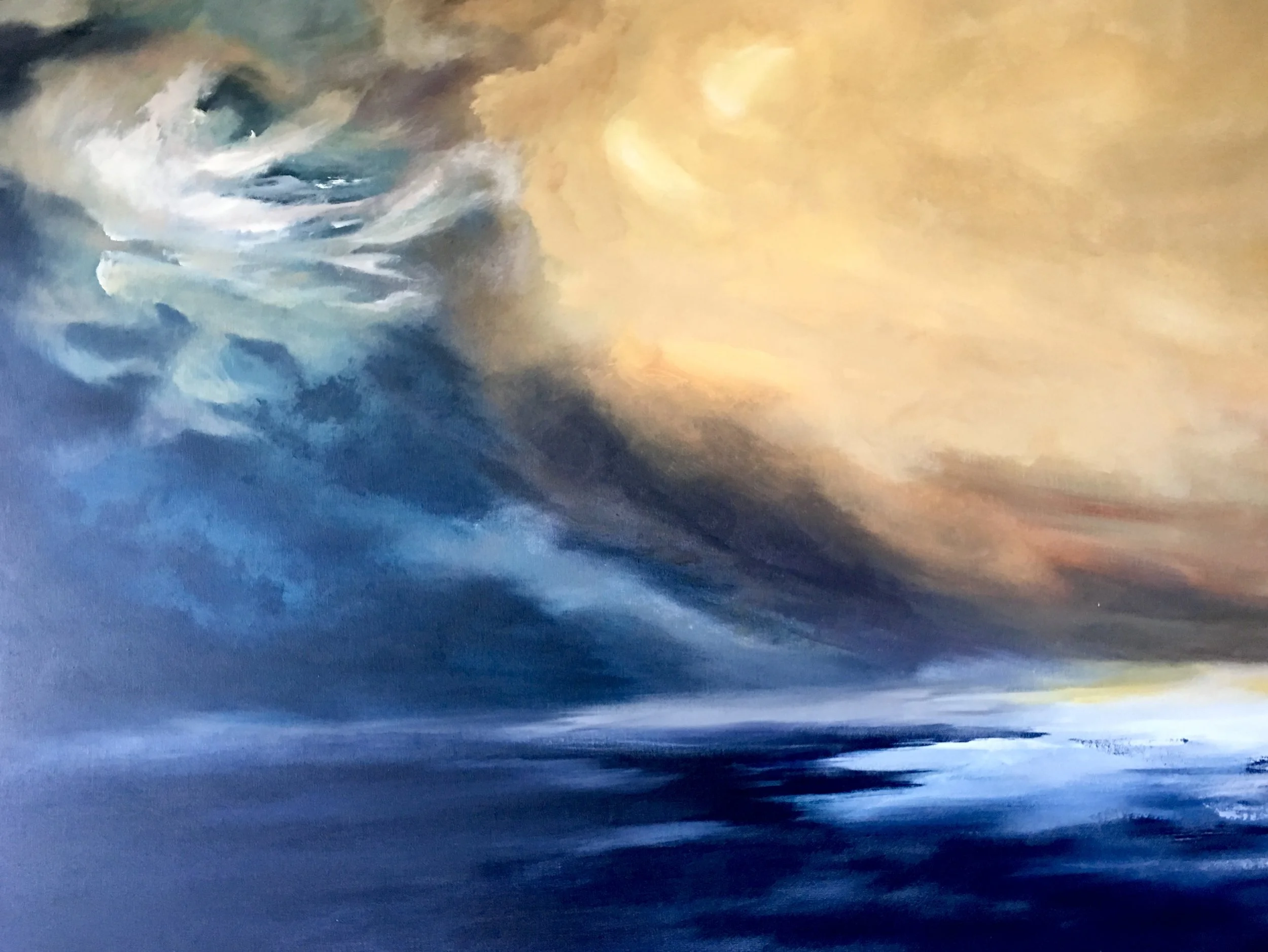   The Storm,  2014 - panel 1  48 × 60 in    Acrylic on wood panel  Commissioned work - Private Collection 