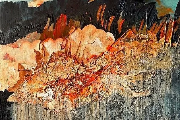   Fungi,  2026  Acrylic, plaster, oil on canvas  36 × 48 in  Private collection 