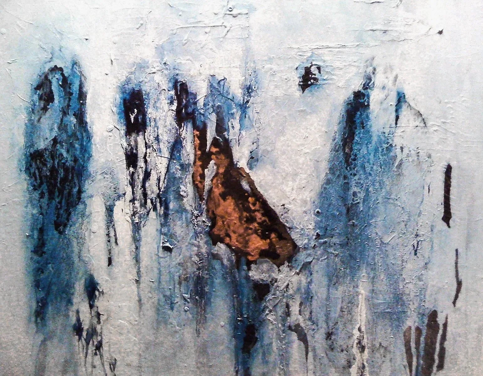   Cold Mine,  2005&nbsp;  Acrylic, oil, gold leaf on canvas  24 × 36 in  Private collection 