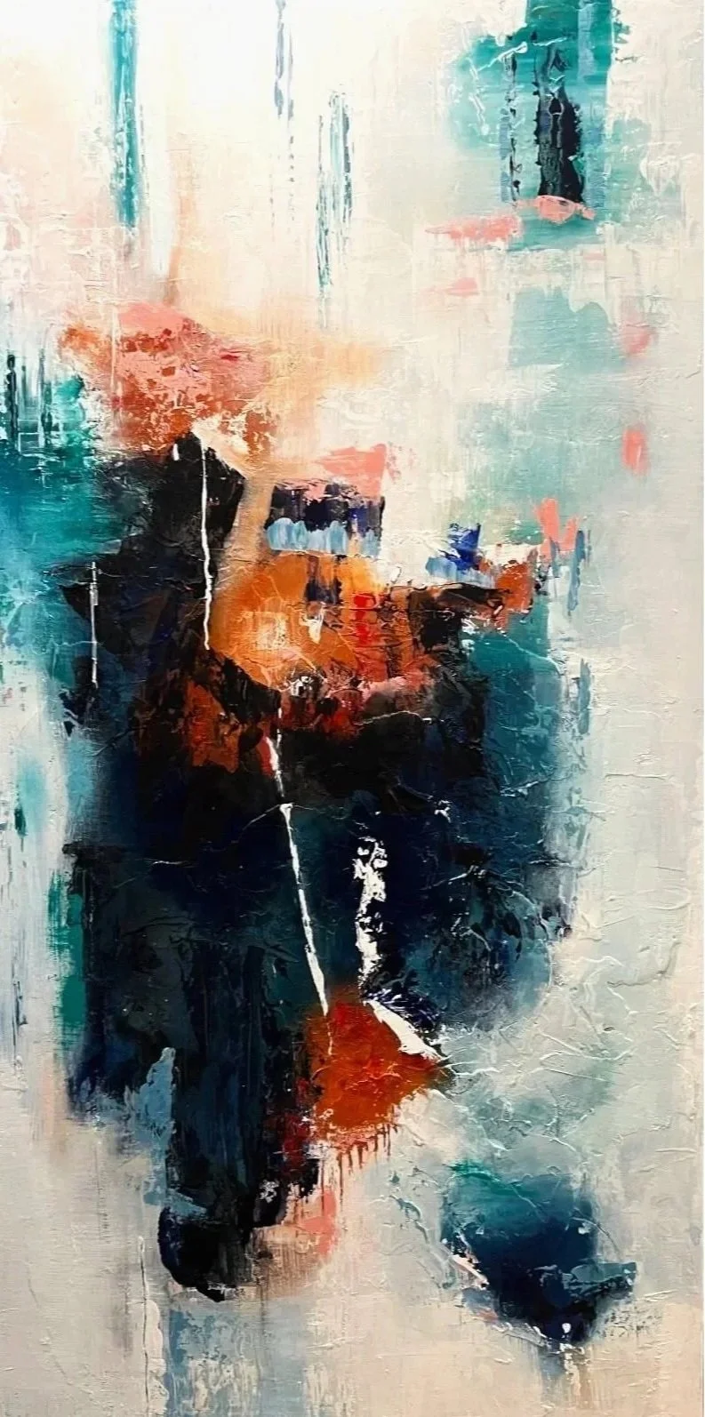   JO,  2021   Acrylic and plaster on wood panel  36 × 84 in  Commissioned work - Private collection   