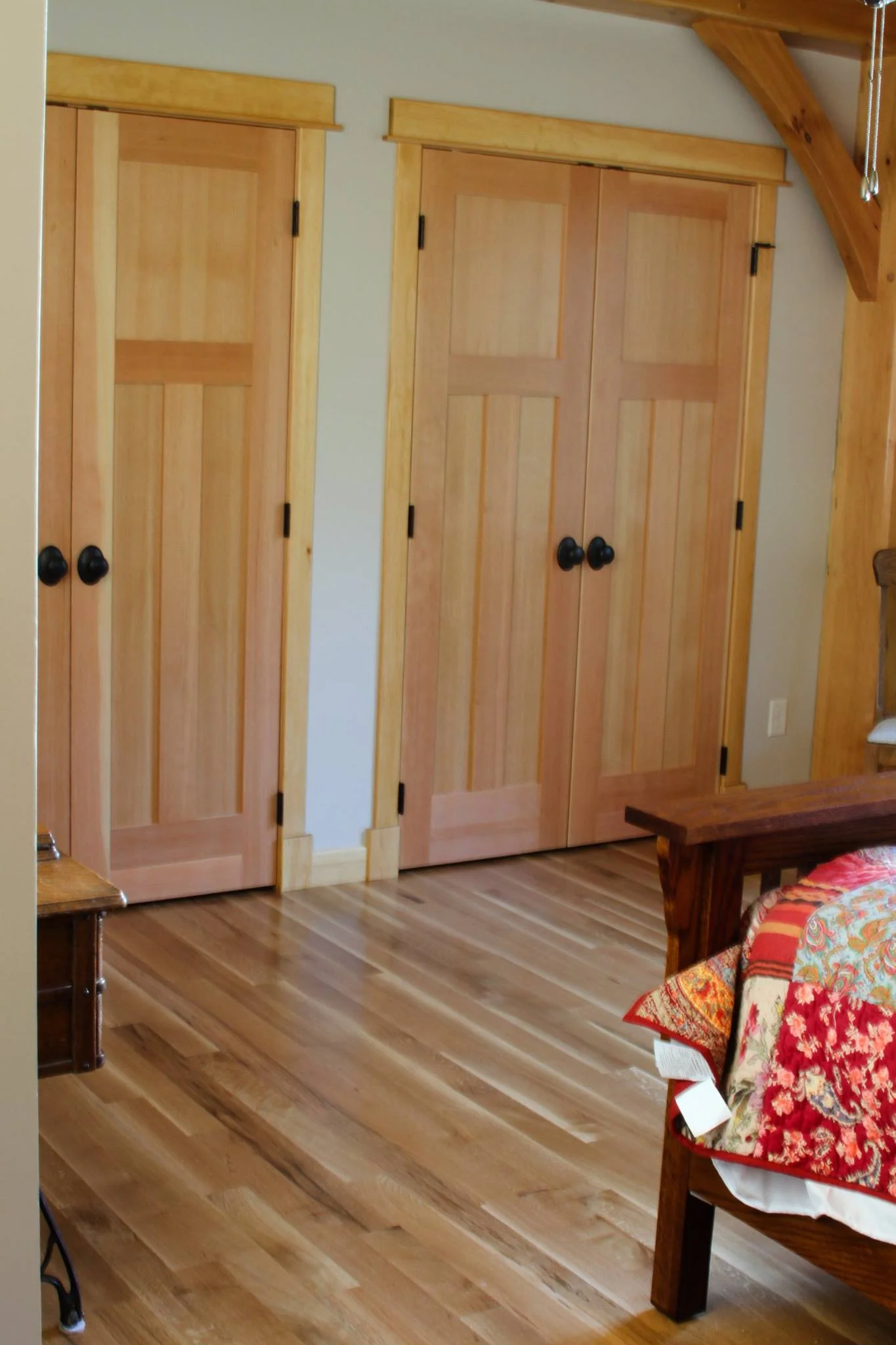 Rift and quarter sawn white oak master bedroom hardwood floors. 