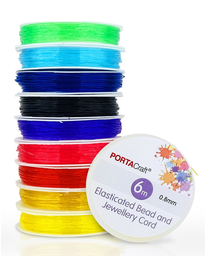 Check out the brighter, bolder shades in our elastic bead and jewellery cord range.
Now available in all colours of the rainbow!