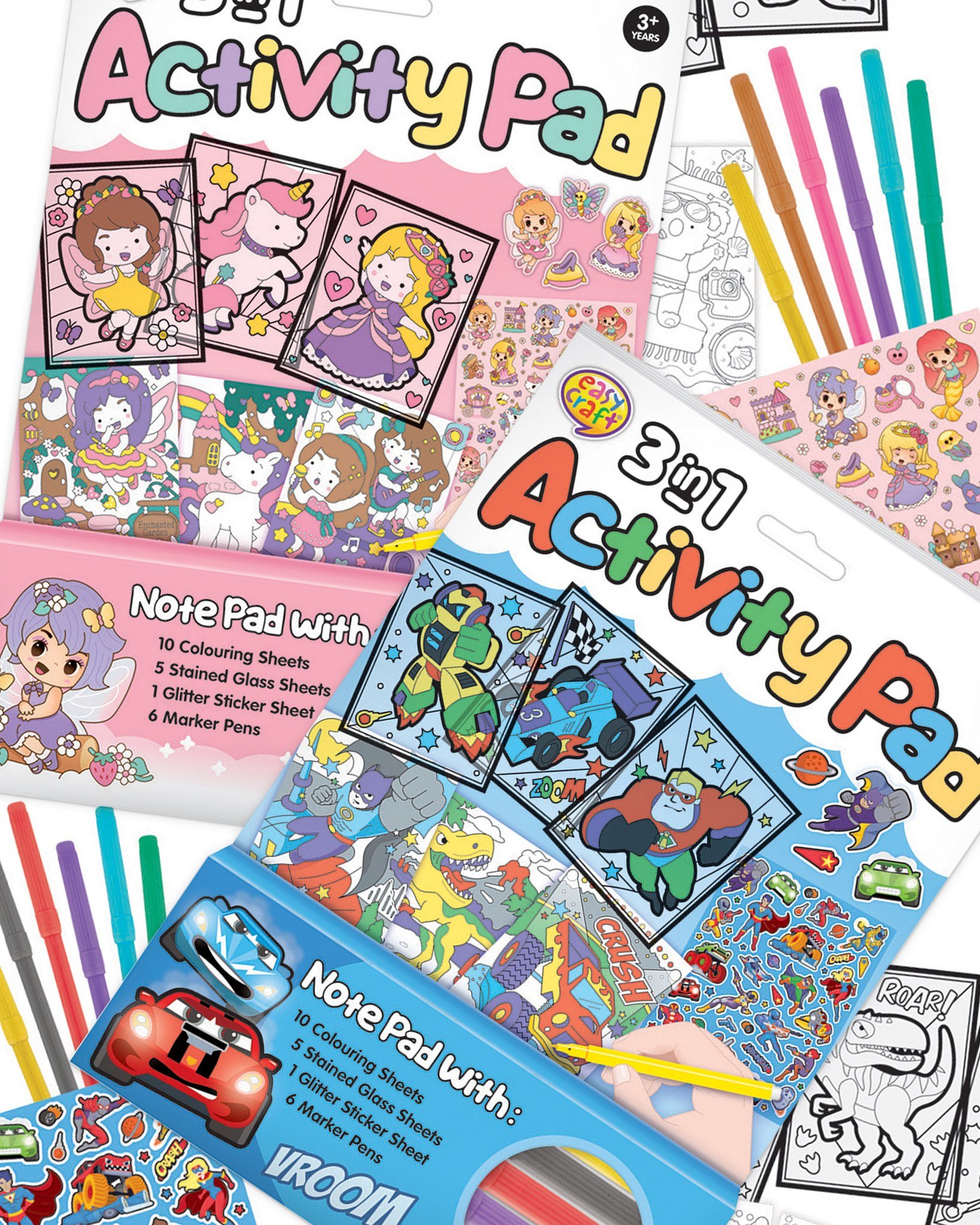 JUST ARRIVED👀 All new 3 in 1 easy craft&reg; Activity Packs.
With 10 colouring sheets, 5 stained glass sheets, 1 glitter sticker sheet and 6 marker pens. Be quick!
