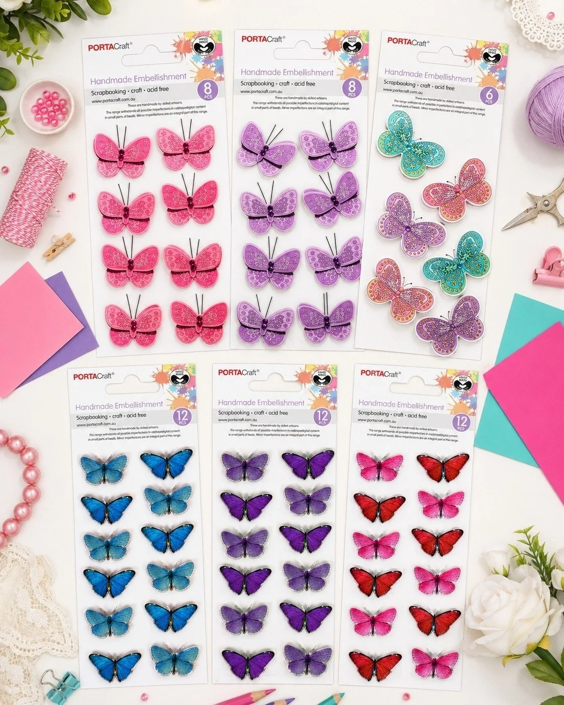 ✨ Let your creativity take flight! 🦋
Add a pop of colour and charm to your projects with PORTAcraft Handmade Embellishment Butterflies 💖 Perfect for crafters who love to experiment, layer, and bring ideas to life!

🌈 Use them in so many creative w
