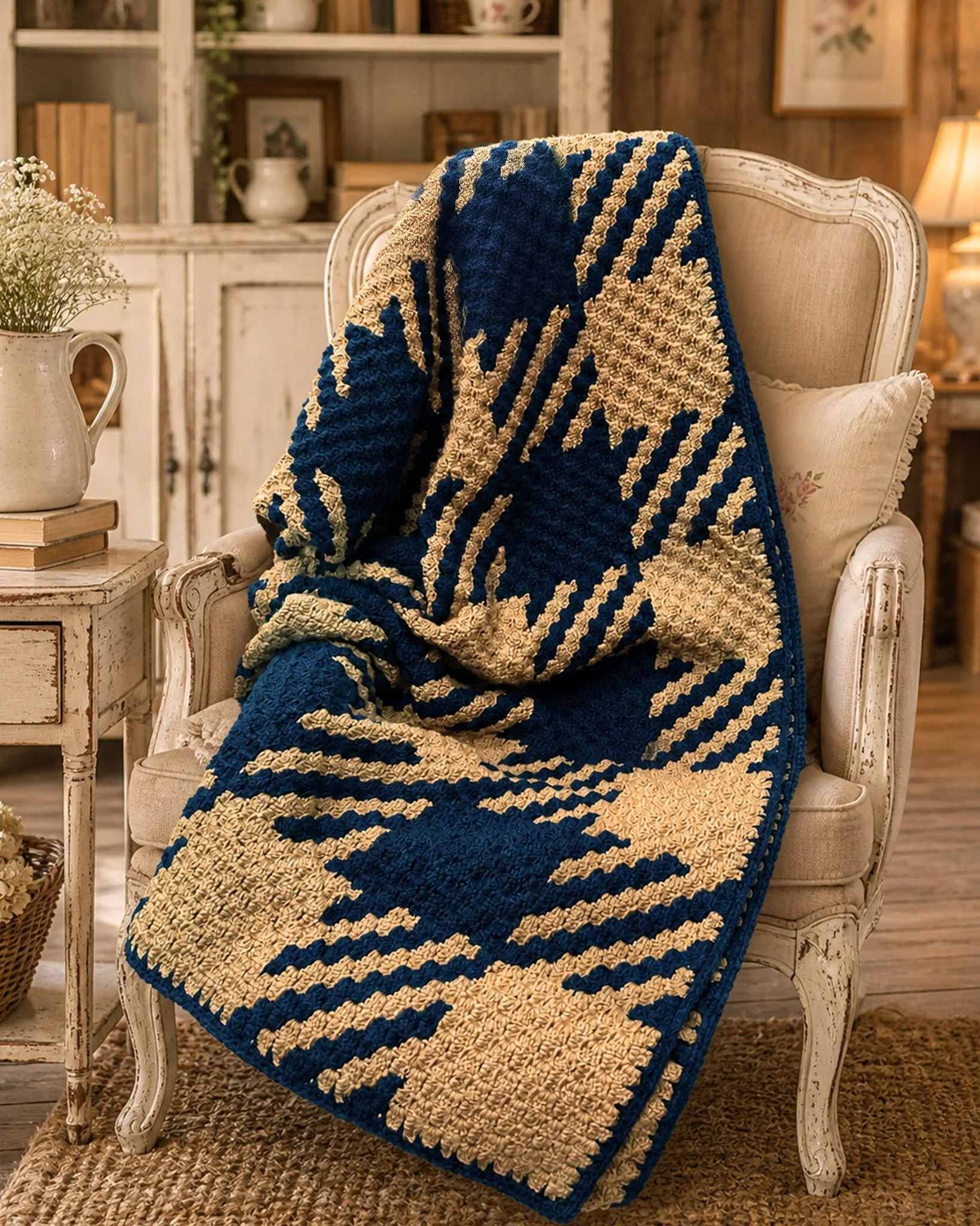 ❄️ Winter is coming&hellip; are you ready to stay cozy? 🧶✨
This beautifully handcrafted blanket was lovingly created by Nina using Porta Craft Premium Acrylic Yarn 💙🤎 The rich texture, durability, and softness make it perfect for those chilly days