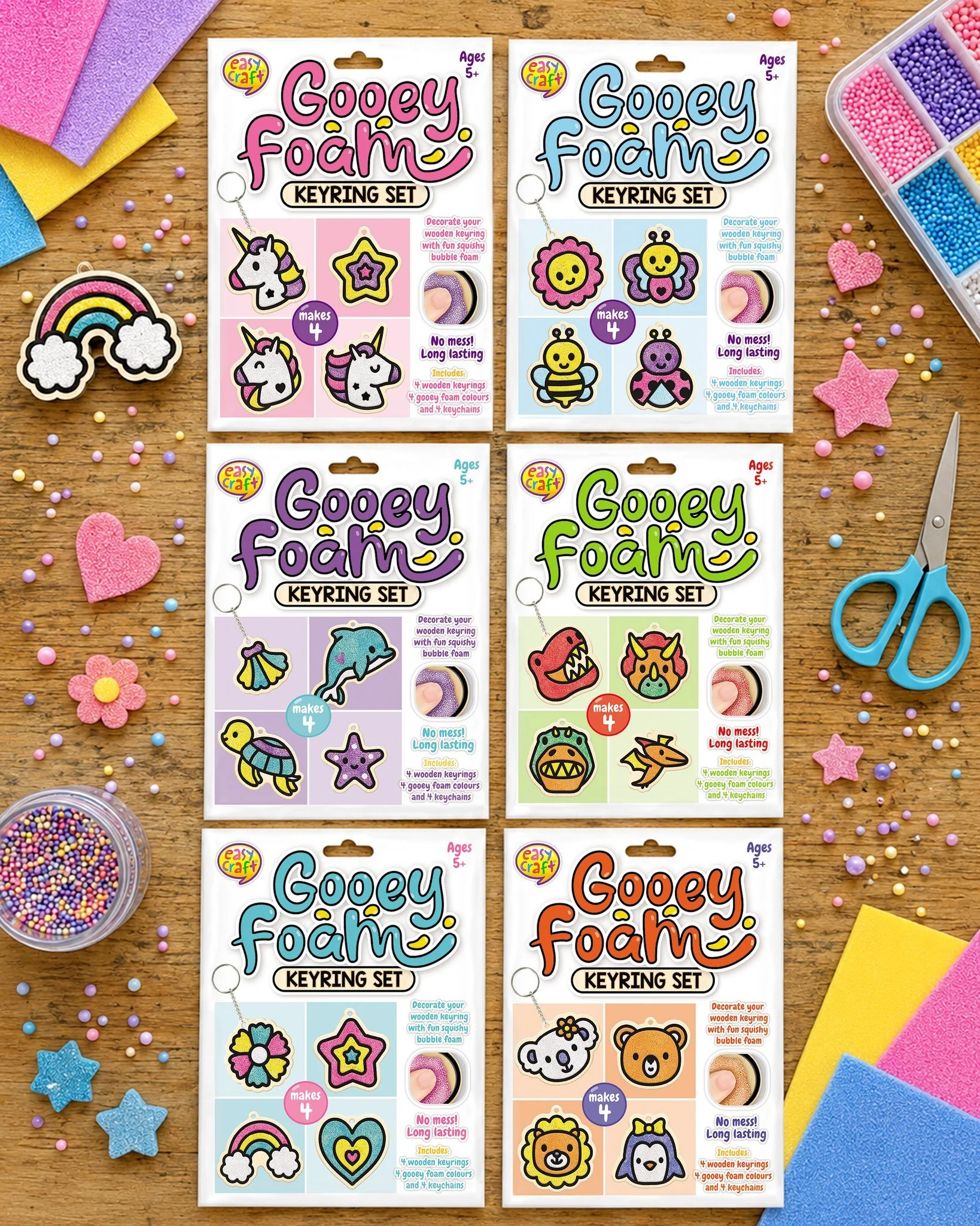 ⭐ Craft it. Create it. Carry it! ⭐

Turn colourful foam into cute keyrings with our Gooey Foam Keyring Sets! With exciting themes to choose from, every pack is a fun-filled craft adventure.

⭐ Mess-free fun
⭐ No glue required
⭐ Makes 4 adorable keyri