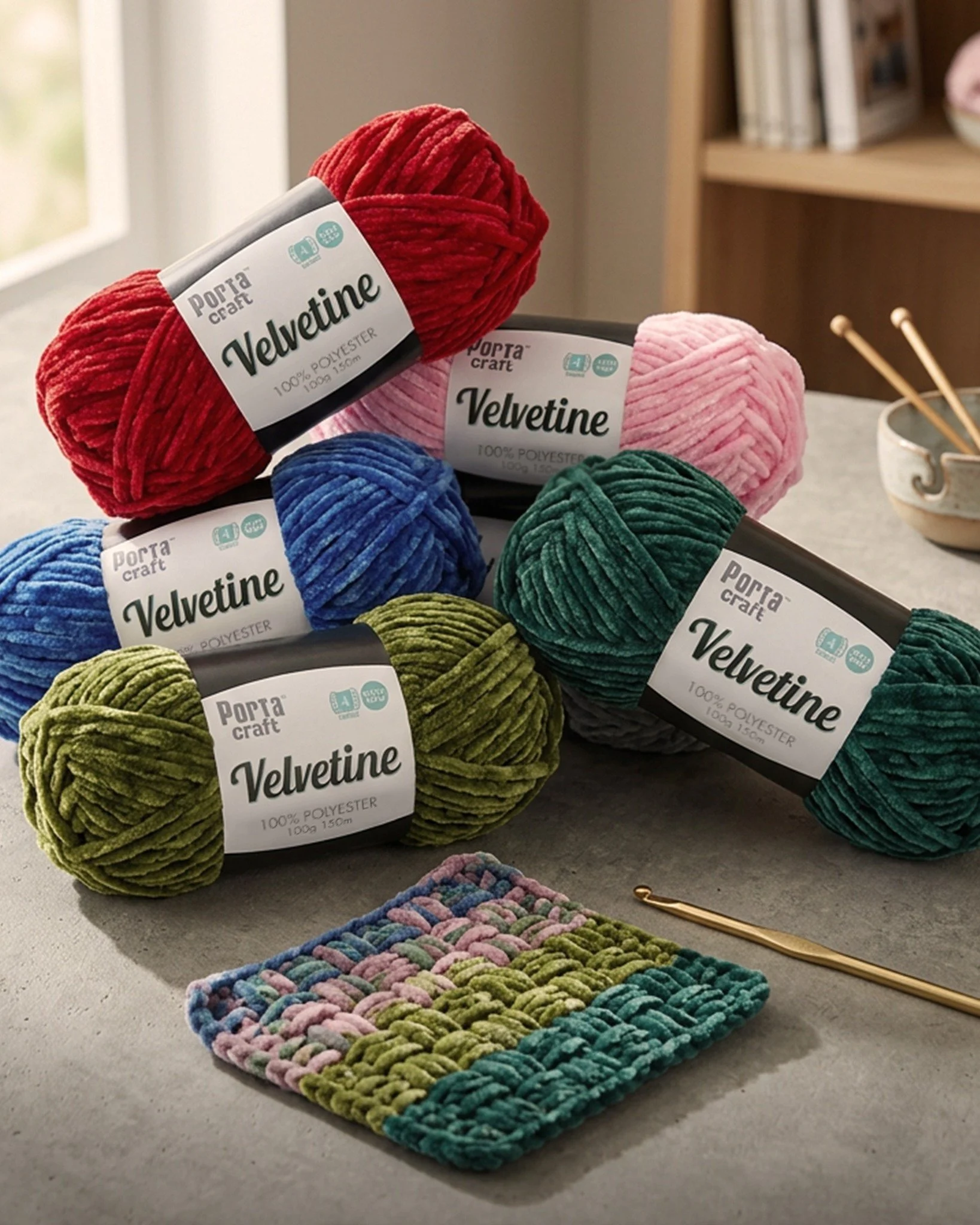 Our Velvetine Yarn now comes in fresh new colours that are perfect for fun and colourful crochet projects. Mix and match these vibrant shades to make adorable toys, cosy blankets, home d&eacute;cor, and gifts everyone will love.
 
✨ Ultra-soft velvet