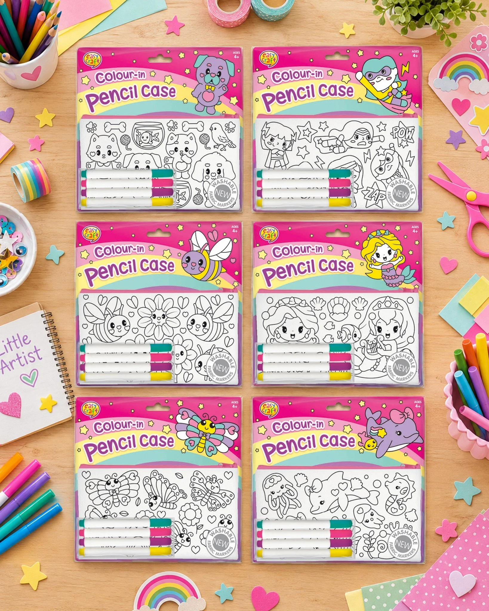 Our Colour-In Pencil Cases are the perfect fun craft activity for little artists. Simply colour in your favourite design, then use it as your very own pencil case! 💕🖍️

🎨 Includes:
✨ 1 Colour-In Pencil Case Design
🖍️ 4 Fabric Markers
🌟 Fun desig