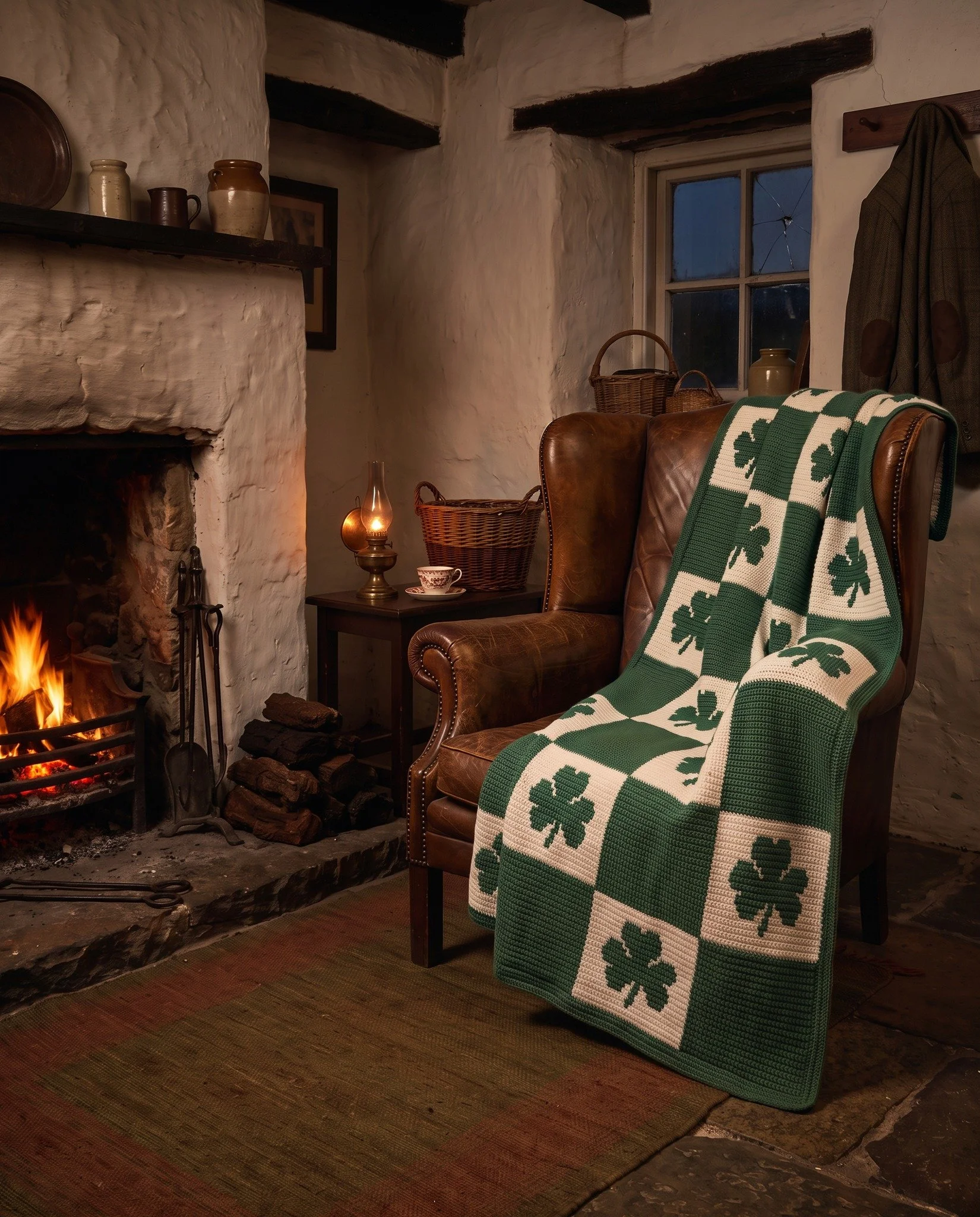 ☘️ A little touch of Irish charm, handmade with love! 💚🤍

Our lovely Nina has worked her magic on this gorgeous clover blanket, featuring a classic checkerboard design and lucky three-leaf clovers. The perfect cosy companion for chilly evenings, a 