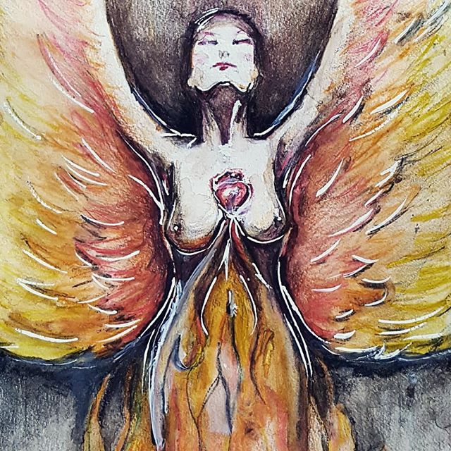 'And so she made the flames; her wings.' The first painting I've done for over a year. A self portrait of sorts; if you will. #betheflame

#watercolour #watercolourpainting #watercolours #survival #riseup #design #designer #art #unfinished #alwaysunf