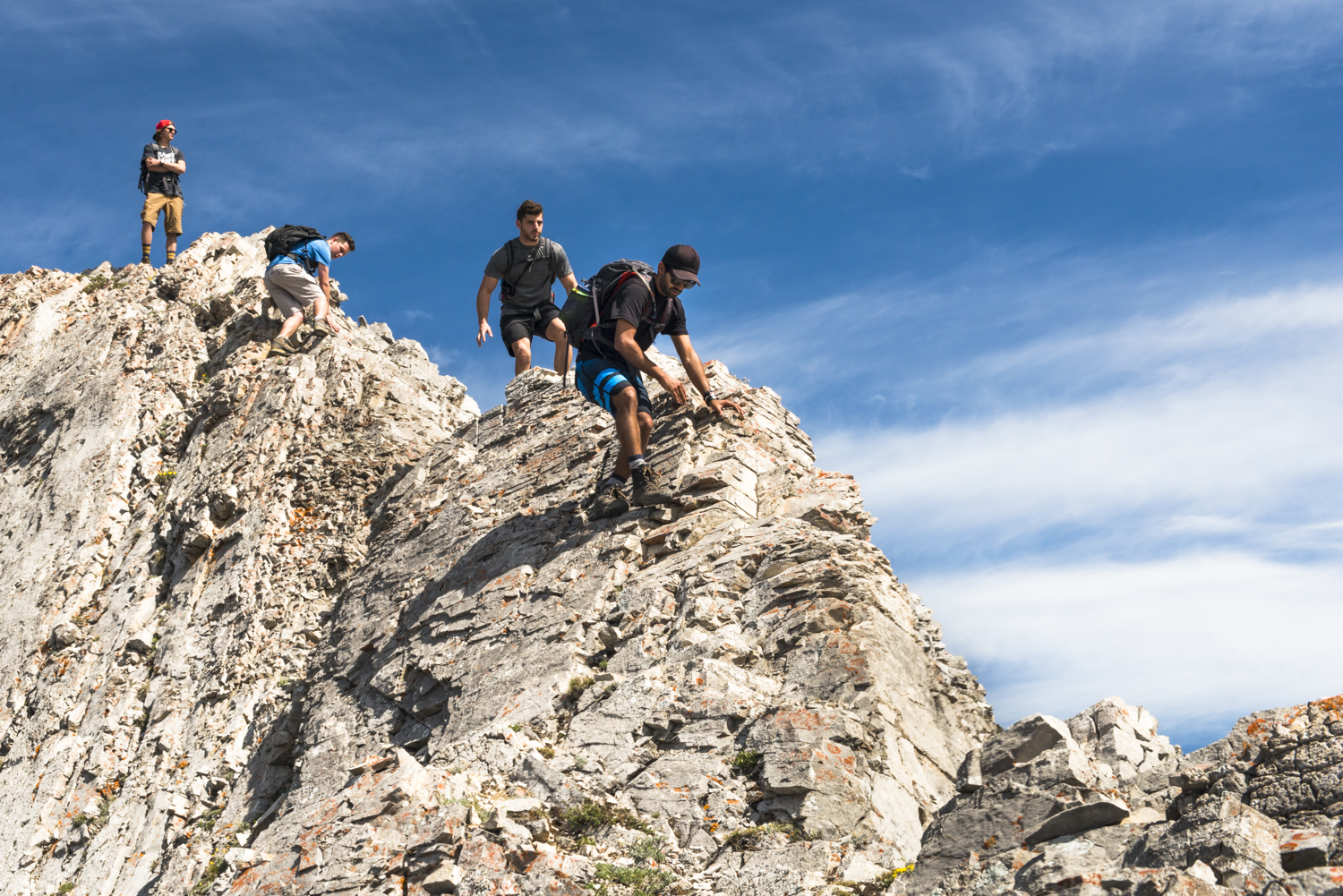 Technical and steep scrambling on the ridge of Mt Indefatigable.