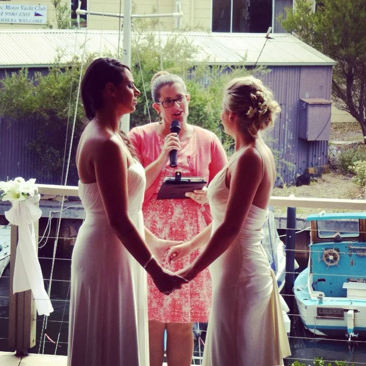 We were so impressed that you took a few bits of paper and created such a personalised and accurate script which reflected us and our relationship. - Zoe and Jana, married in Mordialloc.