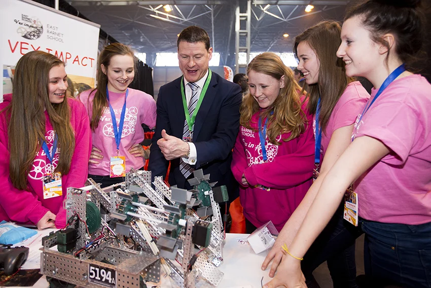 National Grid Chief Executive Steve Holliday with 'VEX Impact' - UK National Champions 2014 at the VEX Robotics Competition UK National Finals.