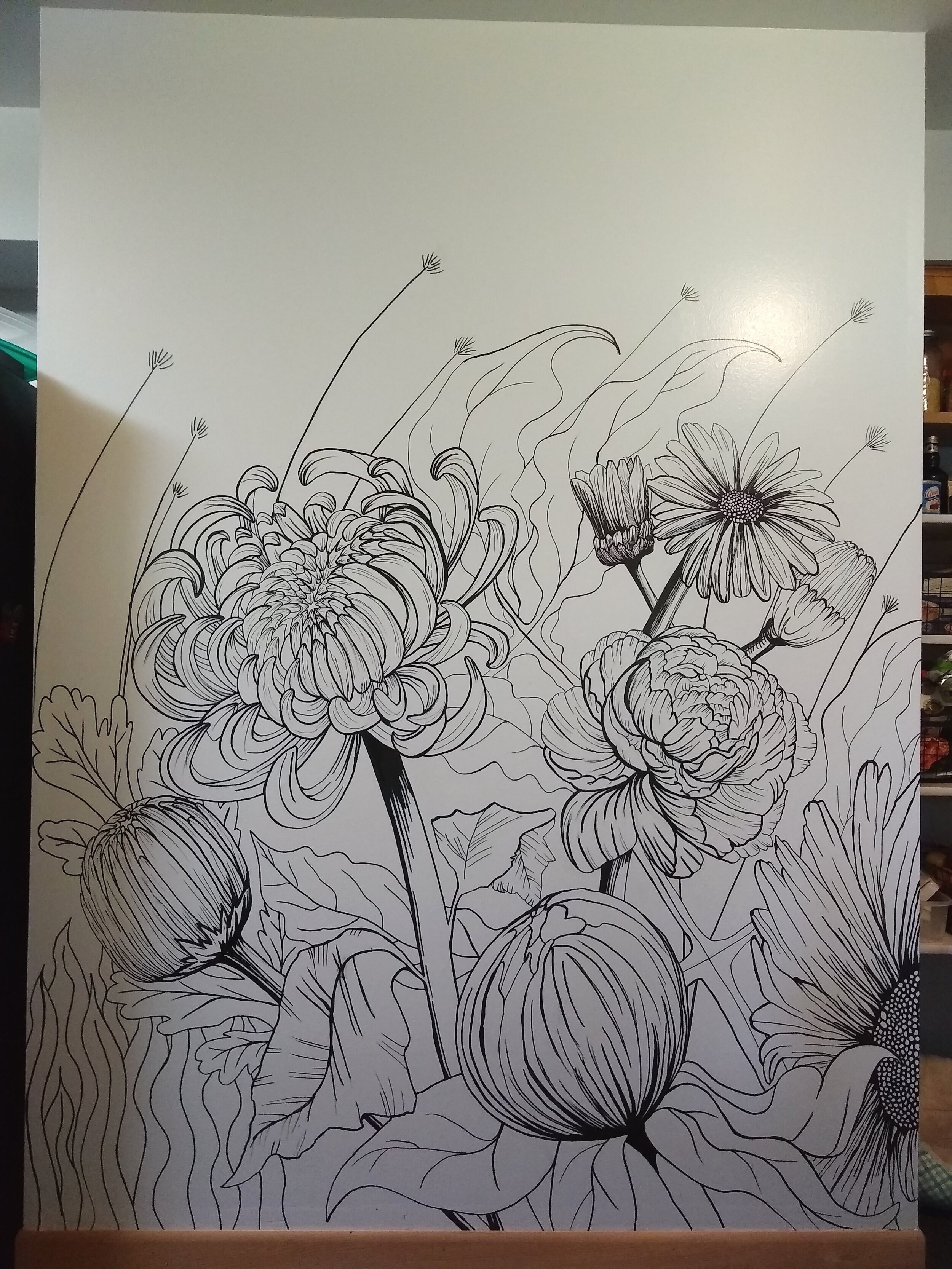 Chrysanthemum and Peony Floral Mural