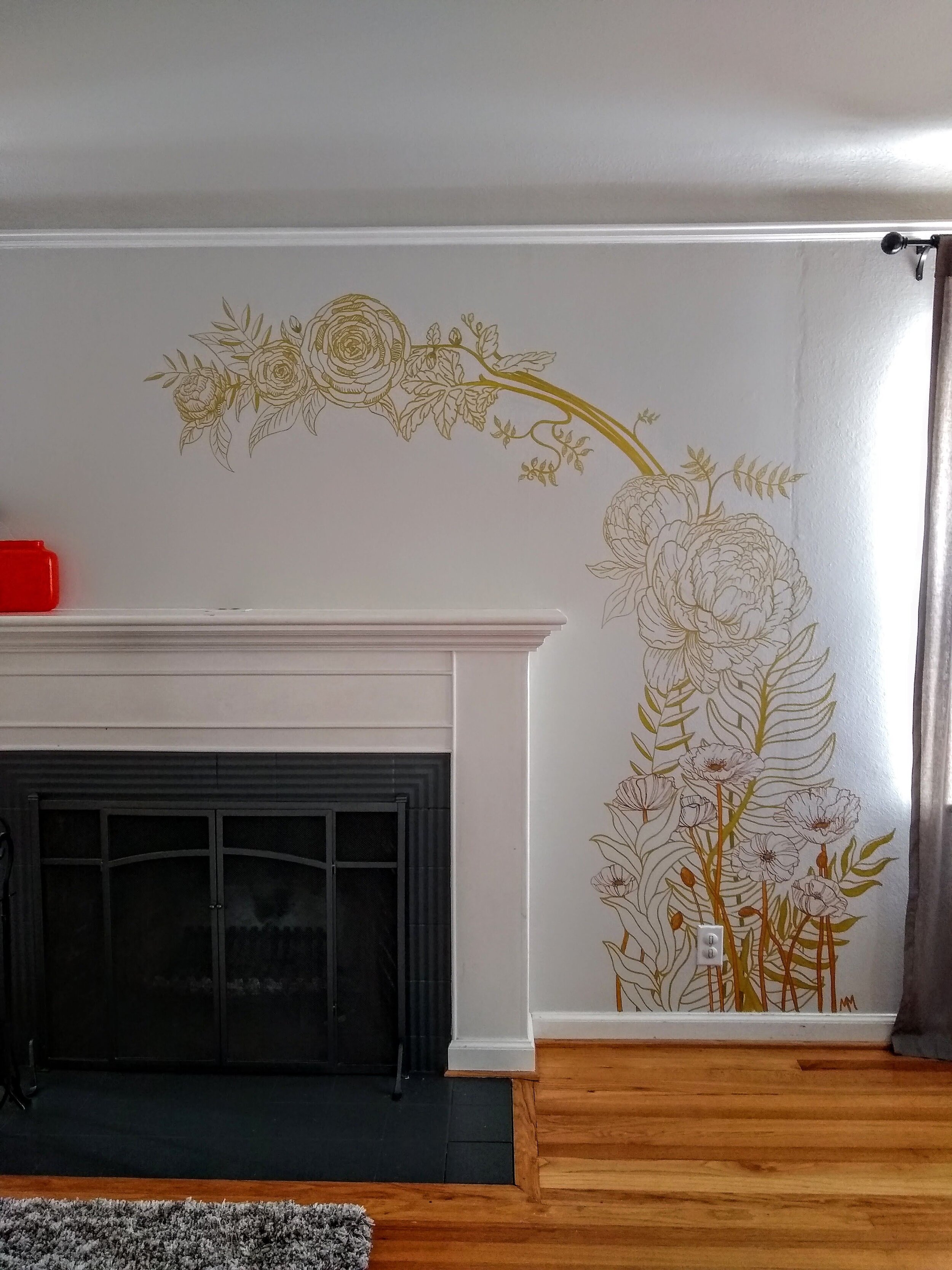 Arched Metallic Gold and Bronze Floral Mural 