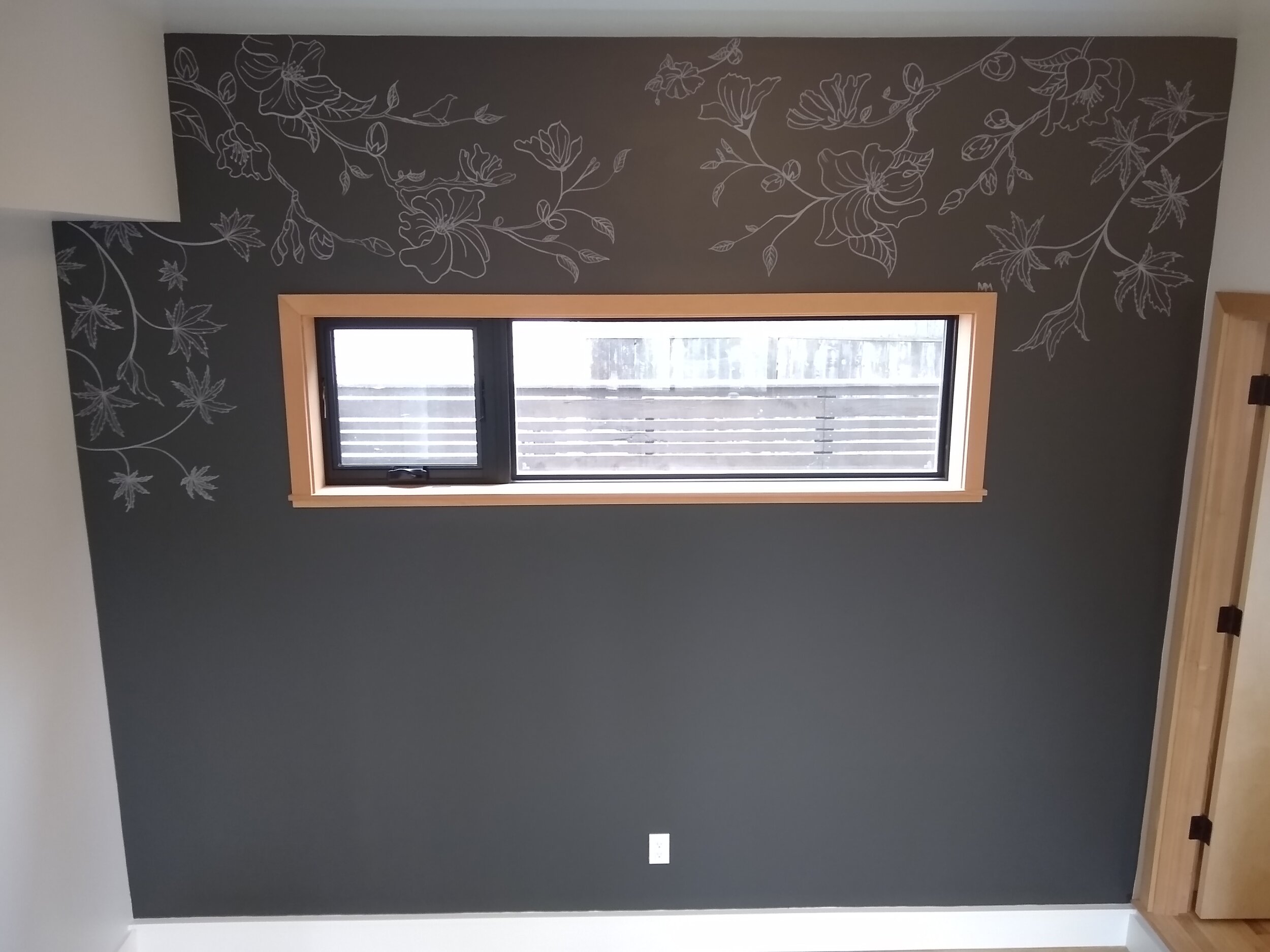 Grey on Black Japanese Maple Mural