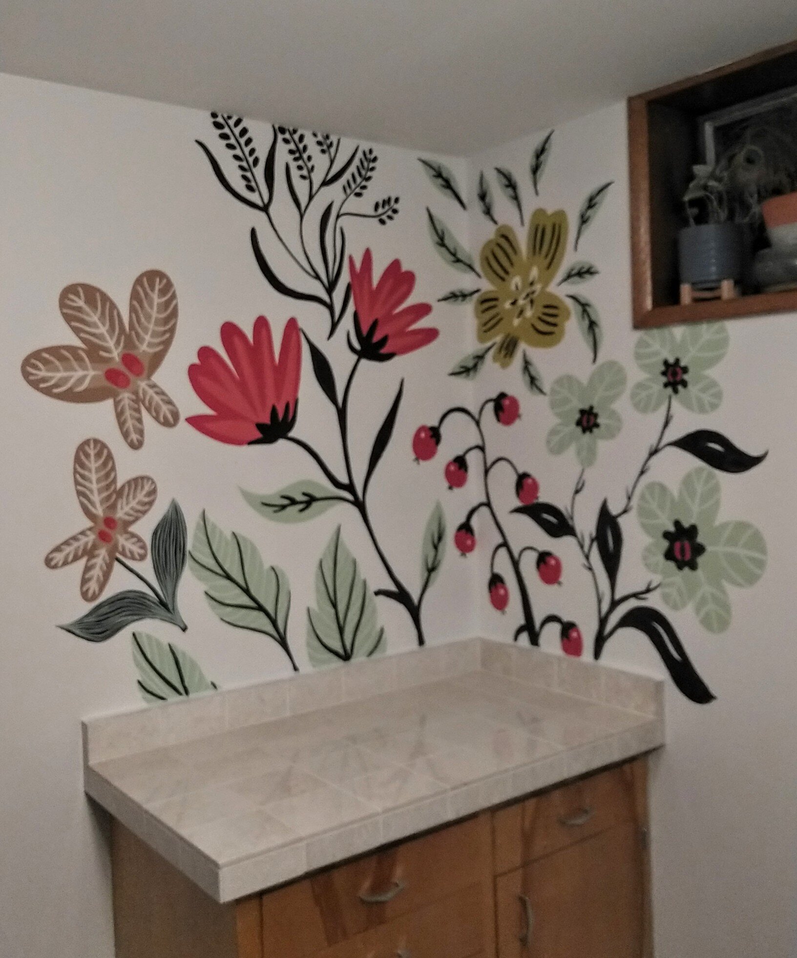 Colorful Floral Bathroom Mural