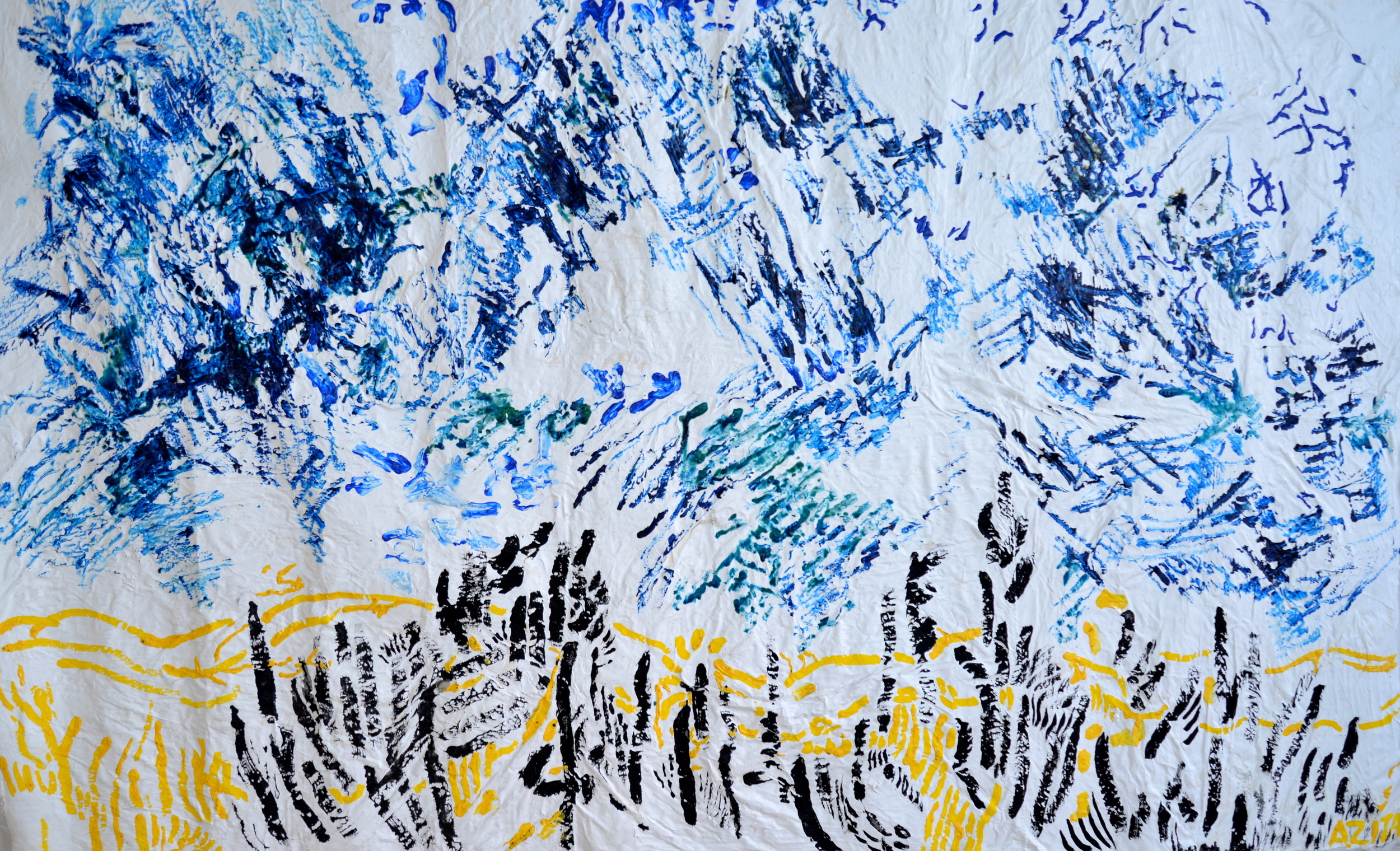 Blue Sky, mixed media on silk, 48" x 76", 2015