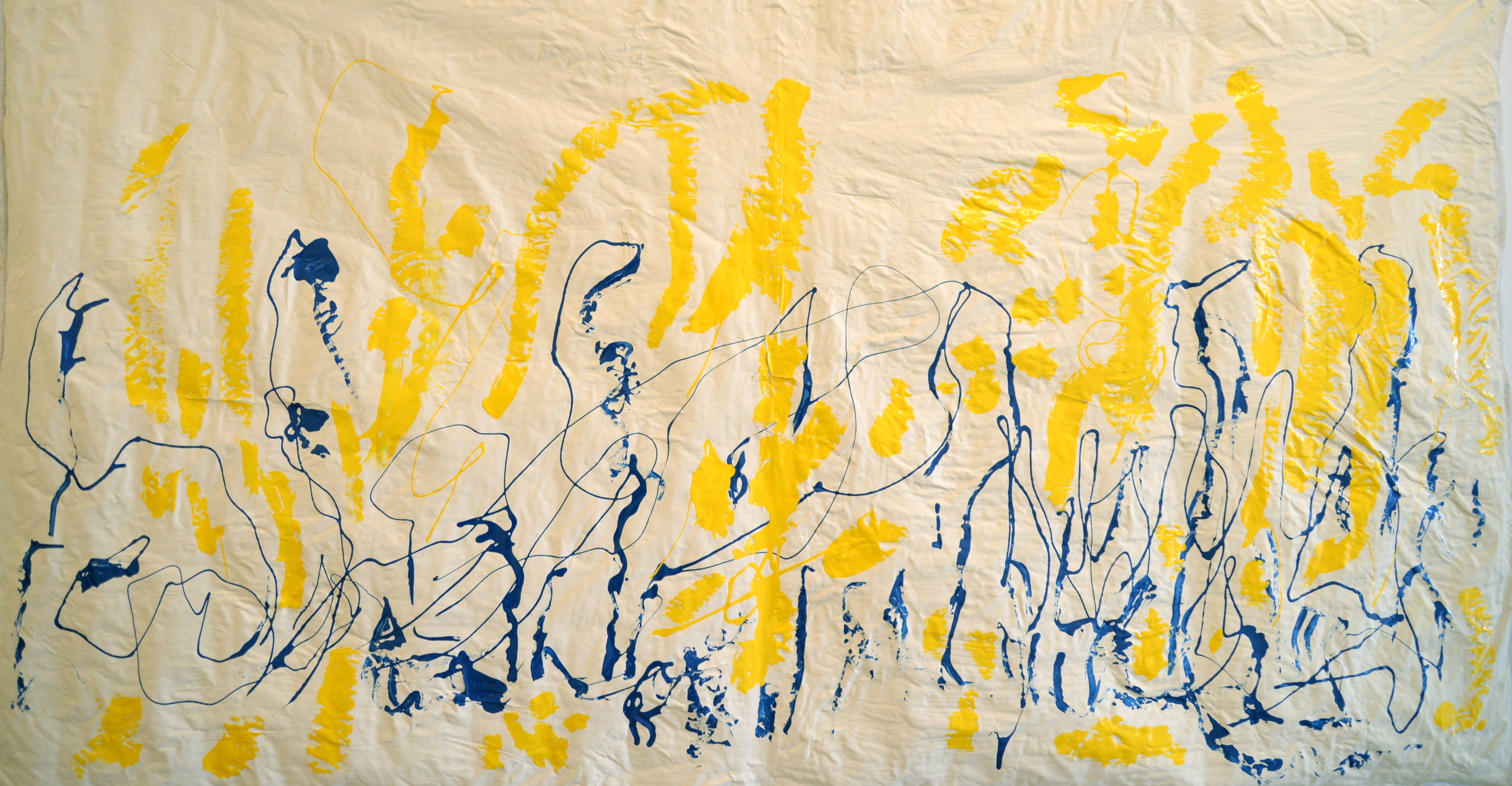 Just Blues, mixed media on silk, 40" x 72", 2015