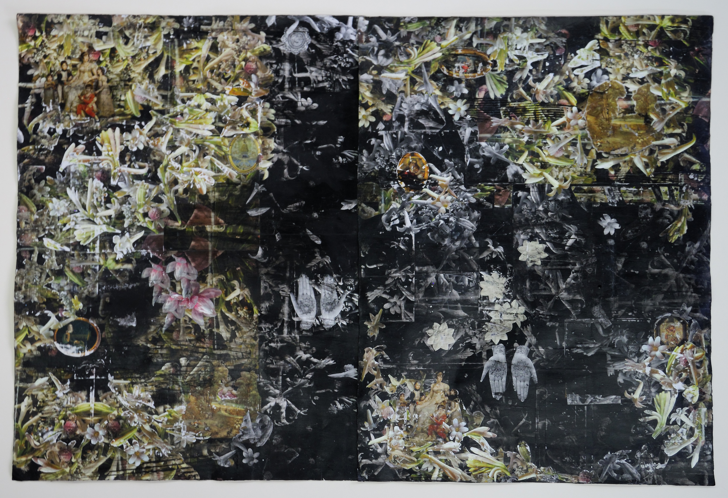 ... in the wedge of the wind... (diptych), collage and acrylic on paper, 30" x 44", 2014