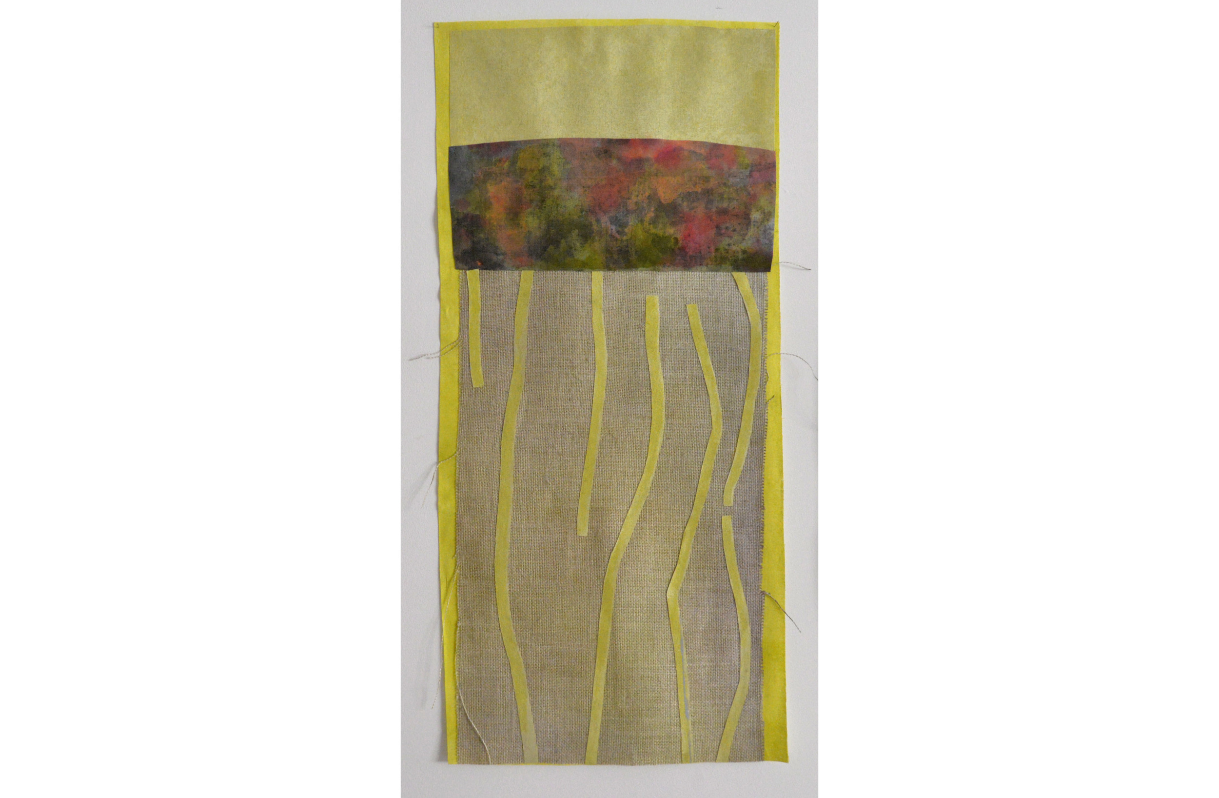 Spring, Acrylic on jute and canvas, 31” x 14.25”, 2016