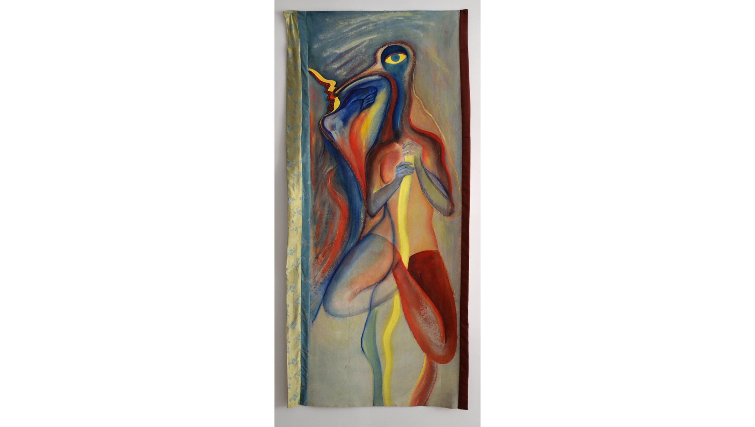 Curandero, Fabric and acrylic on canvas, 85” x 38”