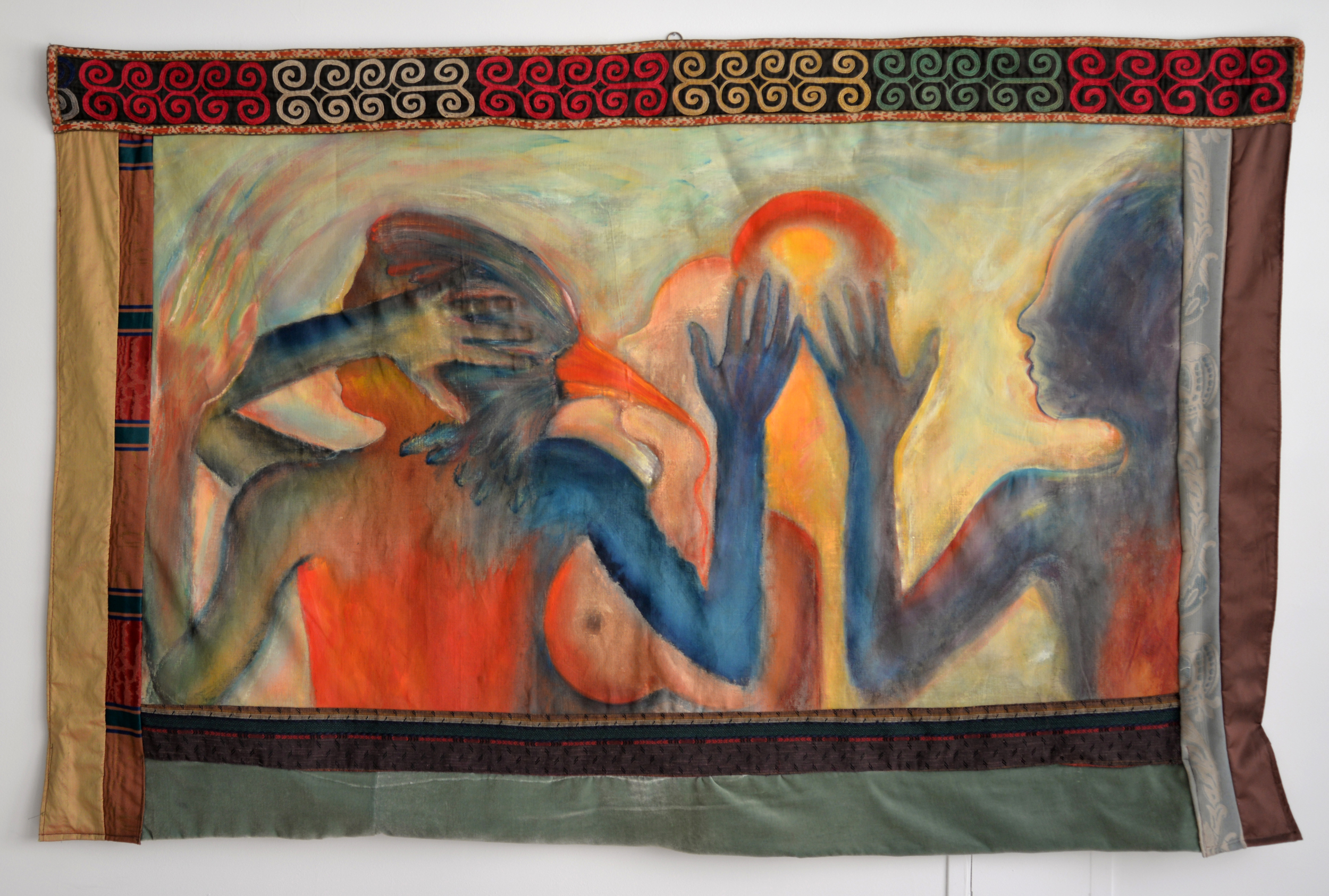 Puppet Show in Istanbul, Fabric and acrylic on canvas, 40” x 62”