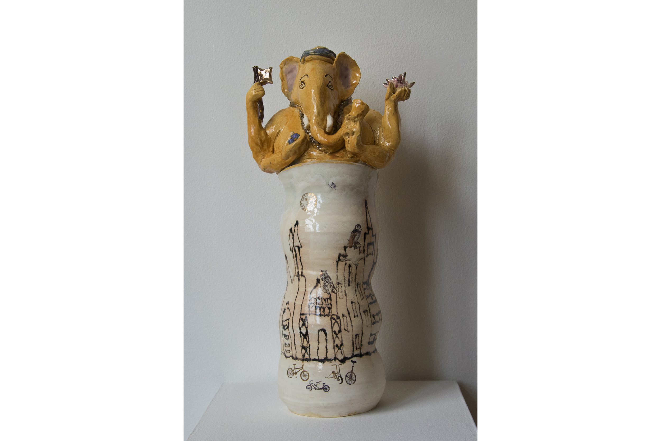 Kate Missett Ganesh: Dawn in the City Porcelain with luster 19” x 9” x 5.5”