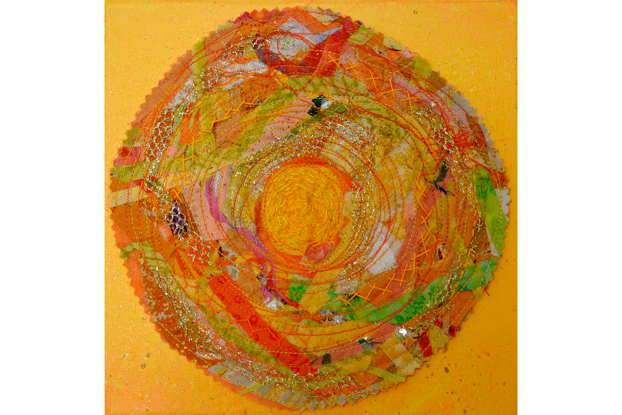 Diane Rode Schneck, Here Comes the Sun, Mixed media on canvas, 8” x 8”, 2016
