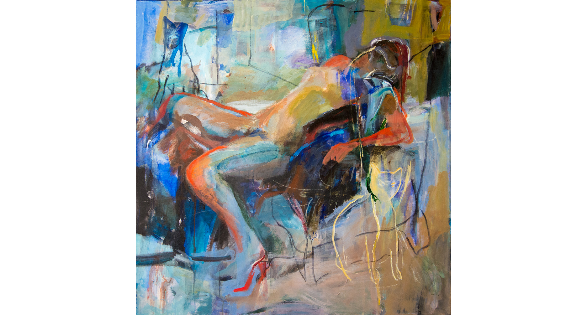 My Cats, Acrylic and mixed media on canvas 46” x 46”, 2016