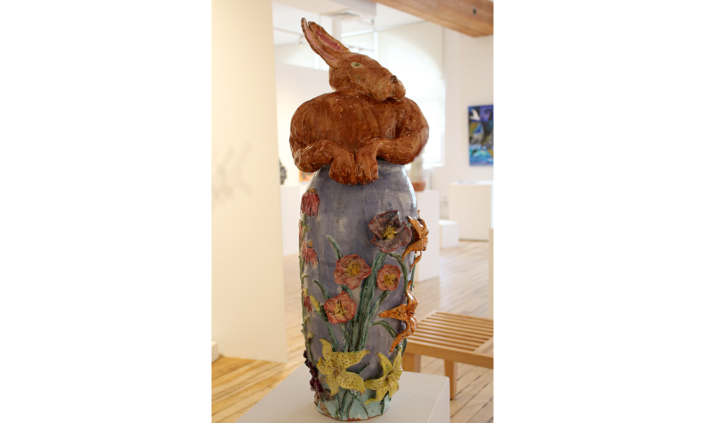 Missett, Rabbit in Flower Garden, 2010, Glazed Ceramic, 36 x 12 x 12 inches, $1800 .jpg