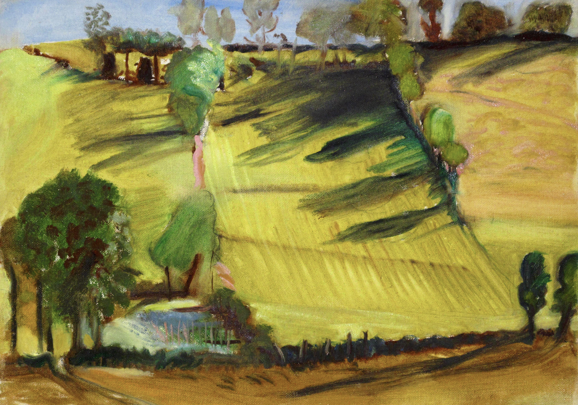 HAYFIELD, FRANCE, oil on canvas, 10” X 14,” 1975.png