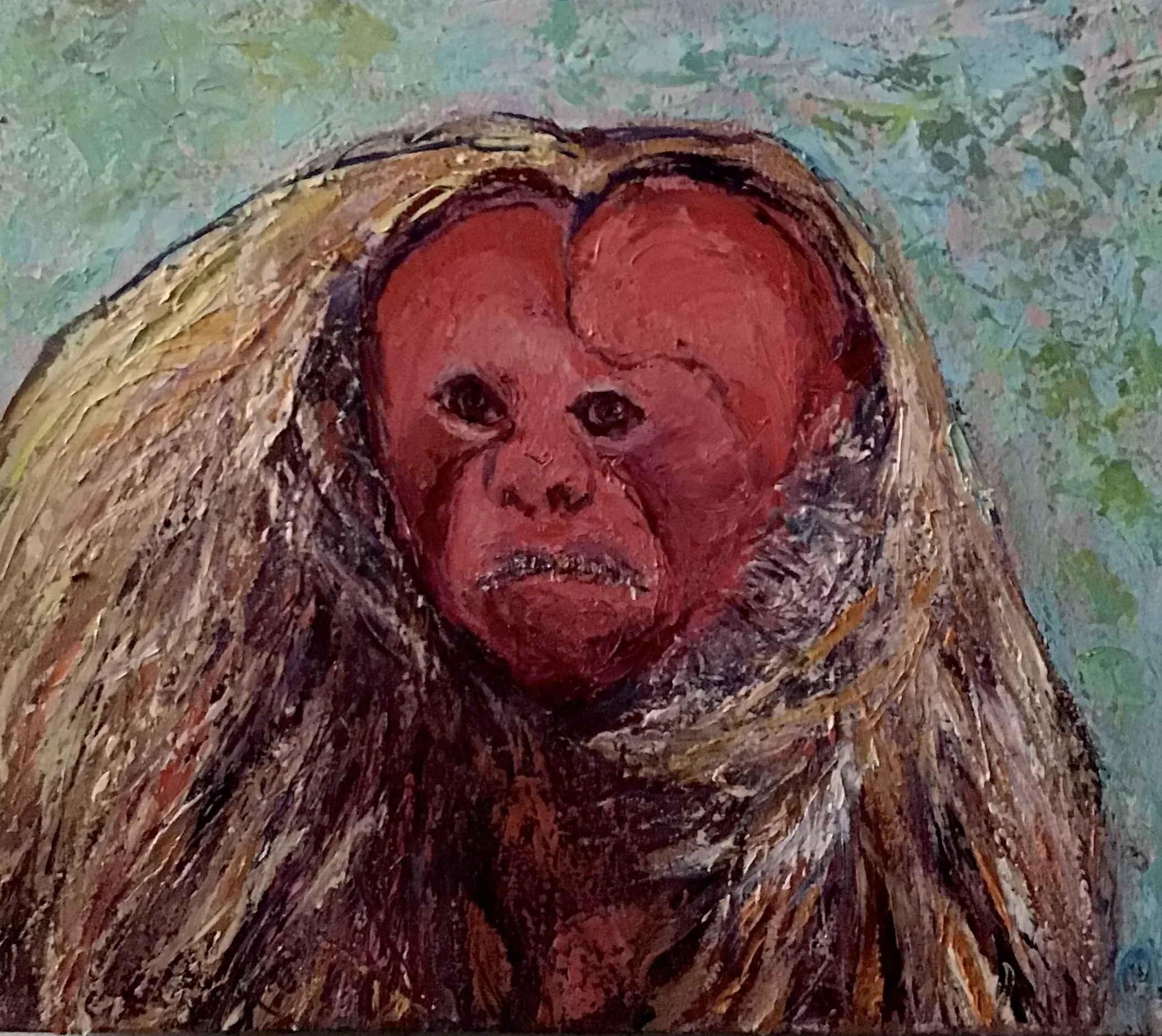 “Bald Uakari” 2025 Oil on Canvas 13”X15” $500.jpeg